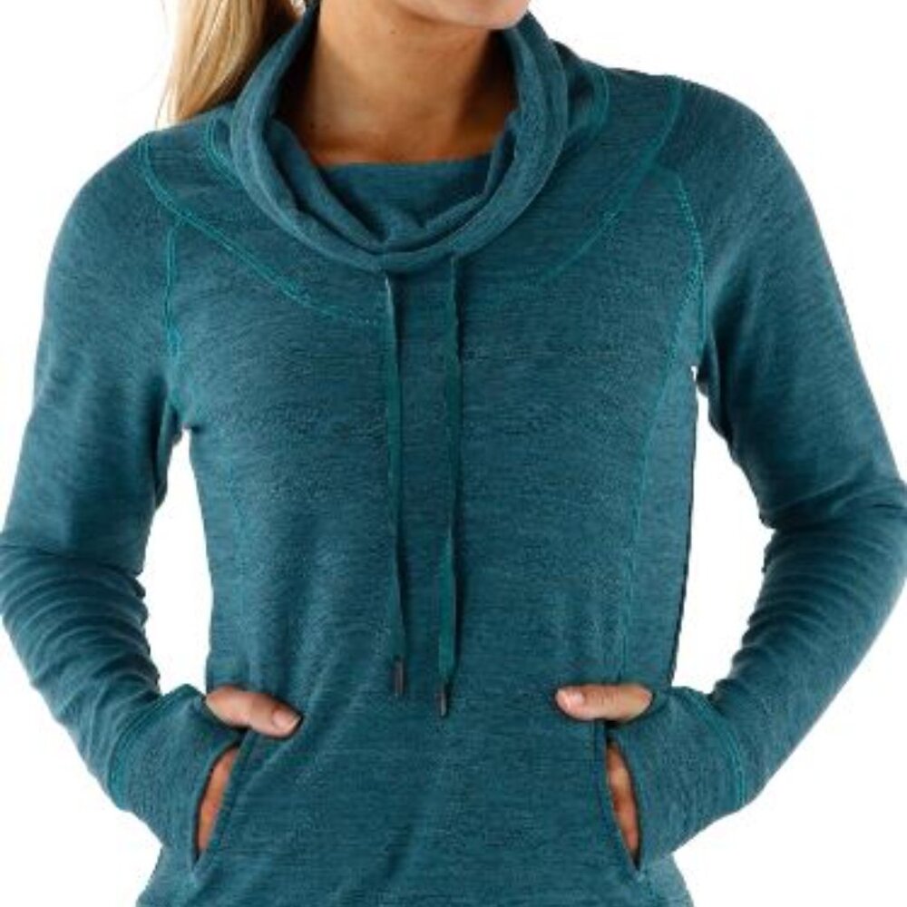 Kuhl Women's Heathered Teal Lea Cowl Neck Sweatshirt XS Lagenlook Cabincore - Picture 2 of 9